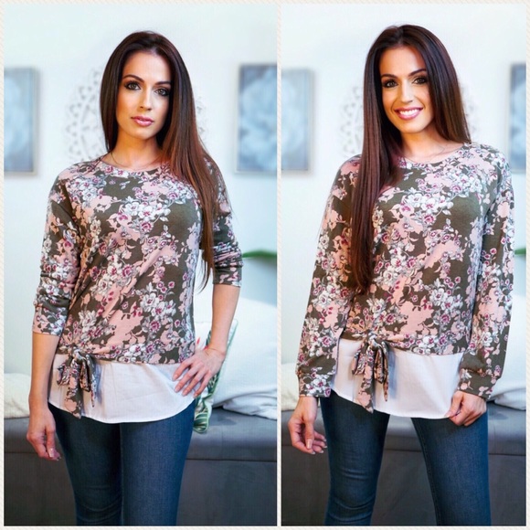 2 LEFT! LOVERS DREAM olive floral soft blouse top - Picture 3 of 8
